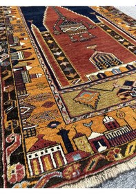 Resim El Dokuma Antika Seccade 92x157 Kök Boya Yün Namazlık Sarı 