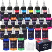 Resim Airbrush Pigment, 24 Renk/18 Renk/12 Renk/6 Renk Airbrush Pigment Seti (20ml/1oz), Kullanıma Hazır Spreylenabilir, Opak ve Neon Renkler, Su Bazlı, Hobi Tutkunları ve Sanatçılar için Premium Akrilik Airbrush Pigment Seti 