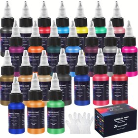 Resim Airbrush Pigment, 24 Renk/18 Renk/12 Renk/6 Renk Airbrush Pigment Seti (20ml/1oz), Kullanıma Hazır Spreylenabilir, Opak ve Neon Renkler, Su Bazlı, Hobi Tutkunları ve Sanatçılar için Premium Akrilik Airbrush Pigment Seti 