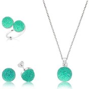 Resim 925 Ayar Gümüş Yeşil Kristal Taşlı Set 