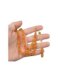 Resim Arpa Kesim 10x7 Mm Sistem İmzalı Ateş Kehribar Püsküllü Tesbih Sarı 