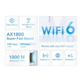 Resim Tp-Link RE600X, AX1800 Mbps Onemesh Wi-Fi 6 Menzil Genişletici, 1 Gigabit Bağlantı Noktası, Dahili A 