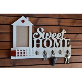 Resim Fotoğraf Çerçeveli,Ahşap,Sweet Home Anahtar Askılığı 