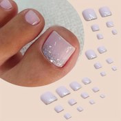 Resim 24 adet Kısa Pembe Basınçlı, Glitter Yapay Ayak Tırnak Uçları Yeniden Kullanılabilir Kadınların Parmak Tırnakları 