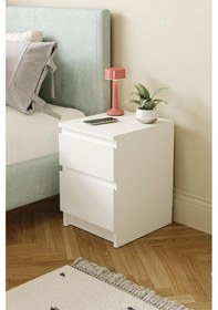 Resim Derinkuyu 2 Çekmeceli Komodin Yatak Odası Bebek Odası Beyaz Beyaz 