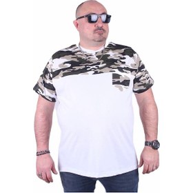 Resim Moc Grande Mocgrande Büyük Beden Cepli Camouflage Erkek Tişört 23145 Beyaz - Unisex Beyaz 