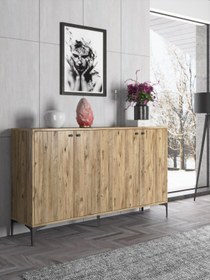 Resim Woodn Love Hestia 4 Kapaklı Metal Ayaklı 160 Cm Çok Amaçlı Dolap Konsol - Atlantik Çam / Siyah 