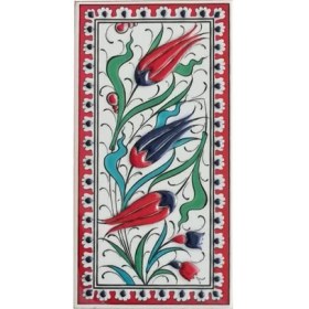 Resim Armada Çini 10x20 Cm ED 217 Kırmızı Üç lale El dekoru Çini Karo 