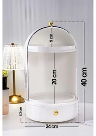 Resim Vitrin 360 Derece Dönen Çekmeceli Raflı Kozmetik Makyaj Organizeri Standı / Takı Düzenleyici 