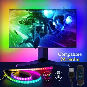 Resim 3'lü USB RGB LED şerit ışık seti, duvara montajlı; Silikon+PC malzeme, düğme kontrolü, USB güç kaynağı ve çoklu akıllı modlar, ev dekorasyonu, oyun odaları ve e-spor ortamları için uygun 