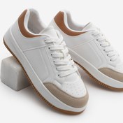 Resim Marjin Kadın Sneaker Kalın Taban Süet Detay Spor Ayakkabı Hinos Bej 