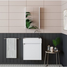 Resim ROOMART Tek Kapaklı Lavabolu Mat Beyaz 50cm Banyo Dolabı Aynalı Üst Dolabı Tuvalet Kâğıtlığı Tuvalet Standı 