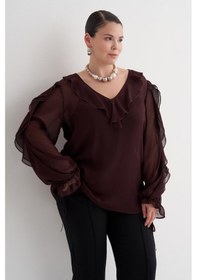 Resim Myline Fırfır Detaylı Şifon Bluz-6219 Bordo 