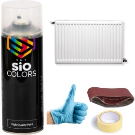 Resim Sio Colors Petek - Kalorifer - Radyatör Parlak Beyaz Sprey Boya 400 ml -Zımpara-Kağıt Bant-Eldiven 