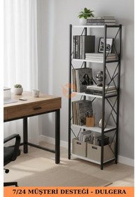 Resim Fifty 5 Raflı Metal Dar Tekli Kitaplık Dosya Ofis Salon Rafı 150 Cm Beyaz 