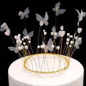 Resim Kek Süsleme Pişirme Çiçek Süsü İnci İplik Kelebek Yuvarlak Beyaz Pembe Taç, Sahne Dekoru, Oda Dekoru, Doğum Günü Partisi Malzemeleri, Temalı Parti Süsü Cadılar Bayramı, Noel Etkinliği ve Parti Malzemeleri Cadılar Bayramı&Noel 