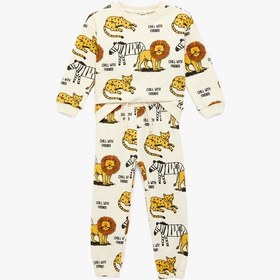 Resim Koton Şardonlu Bisiklet Yaka Uzun Kollu Pamuklu Hayvanlar Baskılı Eşofman Takımı - 2'li Set Ekru 6smb10130tk Ekru 