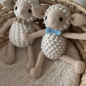Resim Amigurumi Kuzu Model Bebek Seti – 3 Parça - Bej 