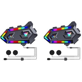 Resim 2 Adet V20 Max Telsiz Özellikli Bt 5.3 Motosiklet Kurye Kask Kulaklık Intercom Rgb 