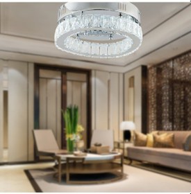 Resim Ardenia Tekli Krom Ledli 3 Renkli Kristalli Taşlı Modern Tasarım Led Kristal Salon Avize Krom 