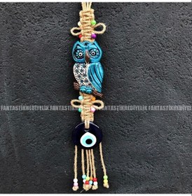 Resim Baykuş Seramik Nazar Boncuk Bahçe Balkon Kapı Duvar Süs Sarkaç 