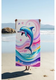 Resim Dijital Baskı Plaj Deniz Havlusu Yunus Balığı Desenli Peştamal Hvl0119 Renkli 