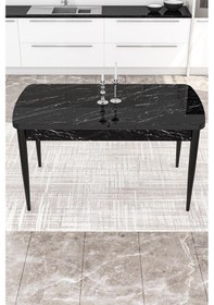Resim Canisa Concept Kor Serisi 70x114 Açılabilir Mutfak Masası Takımı Siyah Mermer Desen Masa 6 Lacivert Sandalye Masa Siyah Mermer Desen Sandalyeler Lacivert 