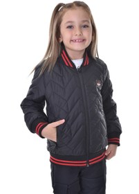 Resim freemen Spor Kız Spor Çocuk Siyah Kolej Yaka Astarlı Su ve Rüzgar Geçirmez Fermuarlı Cep Mont Ceket 