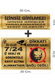 Resim sıradışıhediyem 2 li set dikkat köpek var- kamera uyarı levhası ve izinsiz girilmez uyarı levhası METAL 
