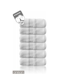 Resim 6'lı Beyaz Jakarlı El Havlusu - 50x90 Cm, 230 Gr, %100 Pamuk, Spa Ve Otel Havlusu, Günlük Kullanıma Uygun Beyaz 