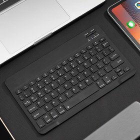 Resim Ultra İnce Şarj Edilebilir Kablosuz Klavye, Taşınabilir Kompakt Kablosuz Klavye Apple iPad iPhone için Samsung Tablet Akıllı Telefon iOS Android Windows 10 İnç Siyah 