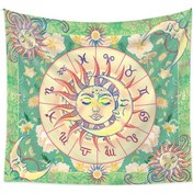 Resim Singree Yeşil Güneş Ve Ay Desenli Poliester Dekoratif Duvar Örtüsü - 73x95 Cm Ev Dekorasyonu Tapestri 