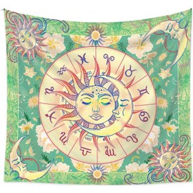 Resim Singree Yeşil Güneş Ve Ay Desenli Poliester Dekoratif Duvar Örtüsü - 73x95 Cm Ev Dekorasyonu Tapestri 