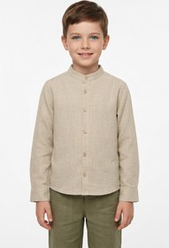 Resim Fulla Moda %100 Pamuk Keten Görünümlü Erkek Çocuk Gömlek 