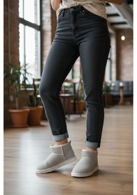 Resim Kadın Mini Süet İçi Kürklü İnce Taban Kışlık Bot Bej 