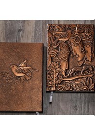 Resim Hediyelik Bakır Deri Defter Uzun Yüz Kabartmalı 