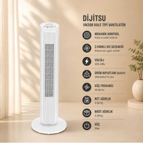 Resim Dijitsu VN28B Kule Tipi Vantilatör Mekanik Kontrol Paneli 3 Farklı Hız Seçeneği 35 Watt Geniş Salınım 