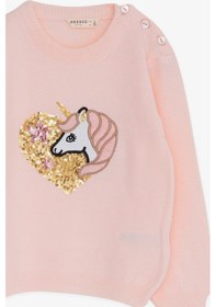Resim Breeze Kız Çocuk Triko Kazak Pullu Unicorn Baskılı 1.5-5 Yaş, Pudra 