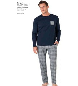 Resim Pierre Cardin 6107 Erkek Uzun Kollu Bisiklet Yaka Pijama Takımı-lacivert Lacivert 