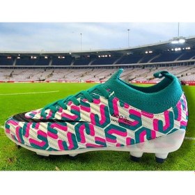 Resim La Liga K500 Erkek Çoraplı Çim Saha Kramponu Beyaz / Turkuaz Siyah - Beyaz 