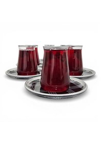 Resim Sudedi Home 6 Lı Cam Çay Bardağı Seti Desenli Cam Tabaklı Çok Renkli 