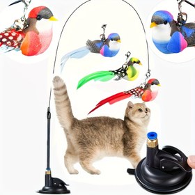 Resim Interaktif Kedi Oyuncakları ile Canlı Yeşil ve Pembe Kuş Tasarımı - Uzun Çubuklu Zil, Yapay Tüyler, Emme Kupası Tabanı, İç Mekan Oyunları ve Av Egzersizleri için Mükemmel, Kedi Oyun Zamanı Oyuncakları|Oyun Sever Kedi Oyuncakları|Peluş Tekstür, Pil Olmadan 
