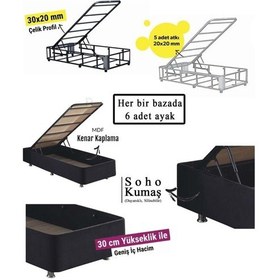 Resim Nironyatak Niron Ela Baza -200X200 Cm Çift Kişilik Sandıklı Siyah Kumaş Baza 