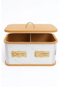 Resim Dekorasyaa 2 Bölmeli Patates Soğanlık - Bambu - Dikdörtgen Beyaz Desen Beyaz 