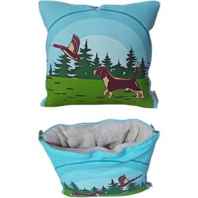 Resim Avcı Av Köpeği Baskılı Battaniyeli Opsiyonel Yastık Kırlent 