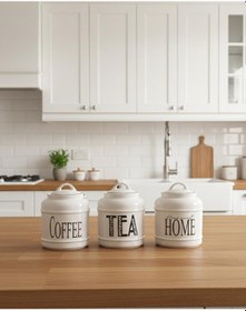 Resim Tezgah Üstü Büyük Boy 3lü Seramik Kavanoz Seti Kapaklı Saklama Kavanozu Büyük Boy 25 16 Cm Beyaz 