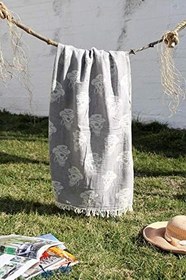 Resim %100 Pamuklu 90x180 Peştemal Plaj Havlusu Kurukafa Jakarlı ANTRASİT 