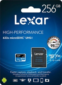 Resim Lexar 633x 256 GB MicroSDXC Class 10 UHS-I Hafıza Kartı + Adaptör 