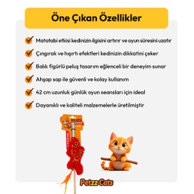 Resim PetzzCats Fish Matatabi ve Çıngırak Sesli Kedi Oltası Oyuncağı Kırmızı 42 Cm 
