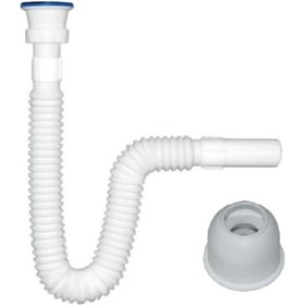 Resim AKSUFEZ Körüklü Lavabo Sifonu Uzayan Lavabo Gider Borusu 95 Cm Paslanmaz Süzgeç + Adaptör Conta 